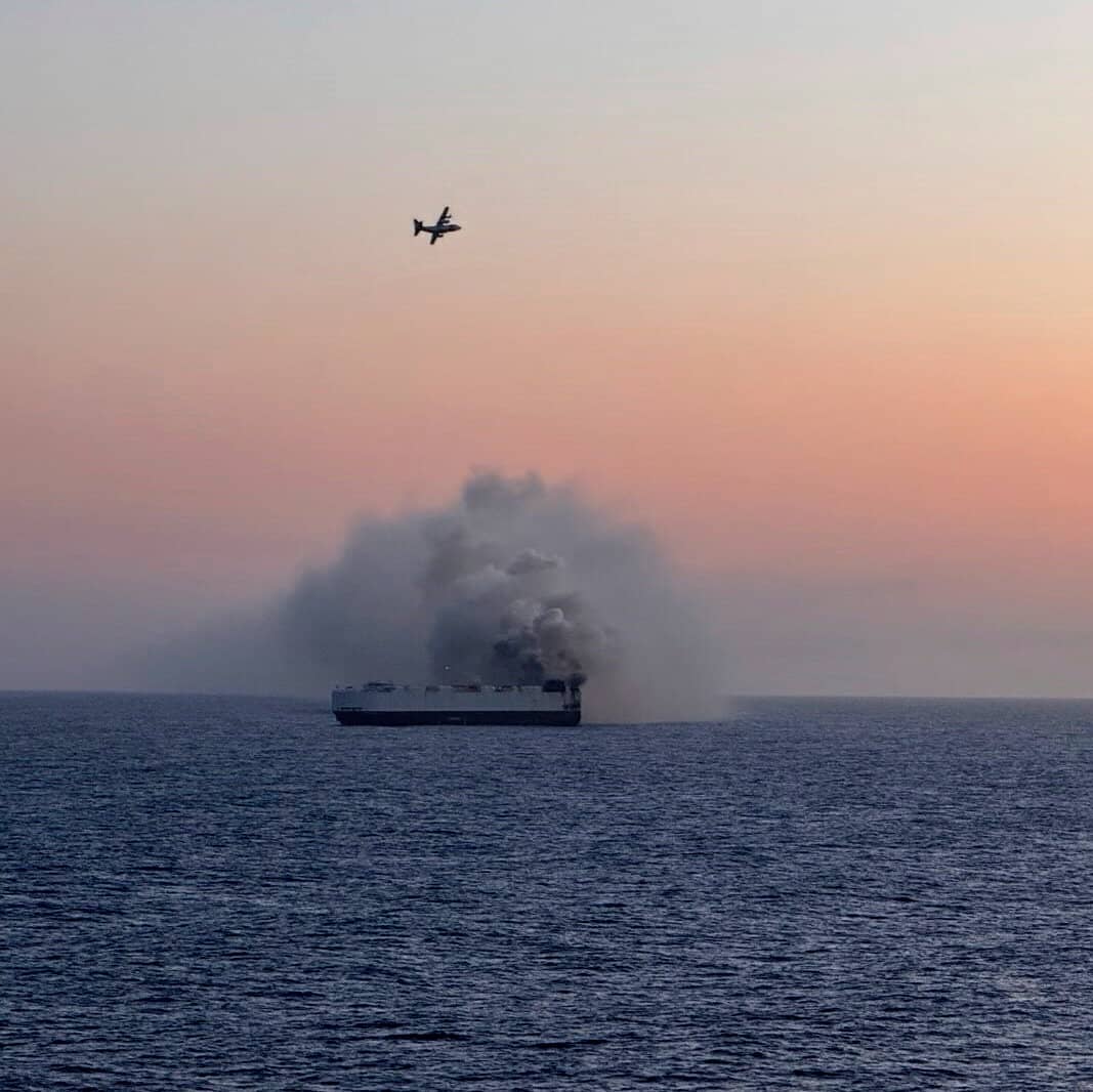 Cargo Ship Carrying Electric Vehicles Burns Off Alaska