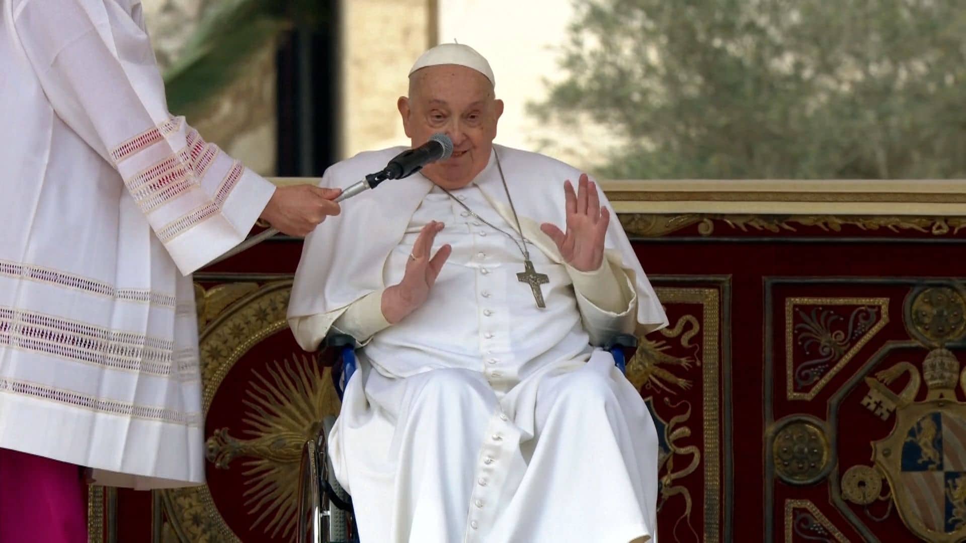 Pope makes appearance for Palm Sunday mass